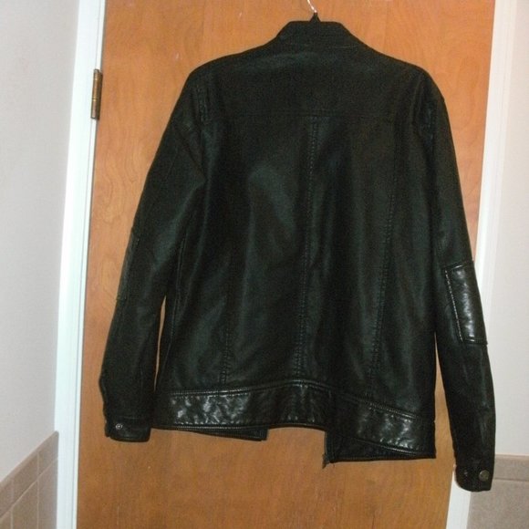 XRAY Jeans Black Faux Leather Fitted Moto Jacket Soft Fleece Lining men size M - Picture 4 of 4